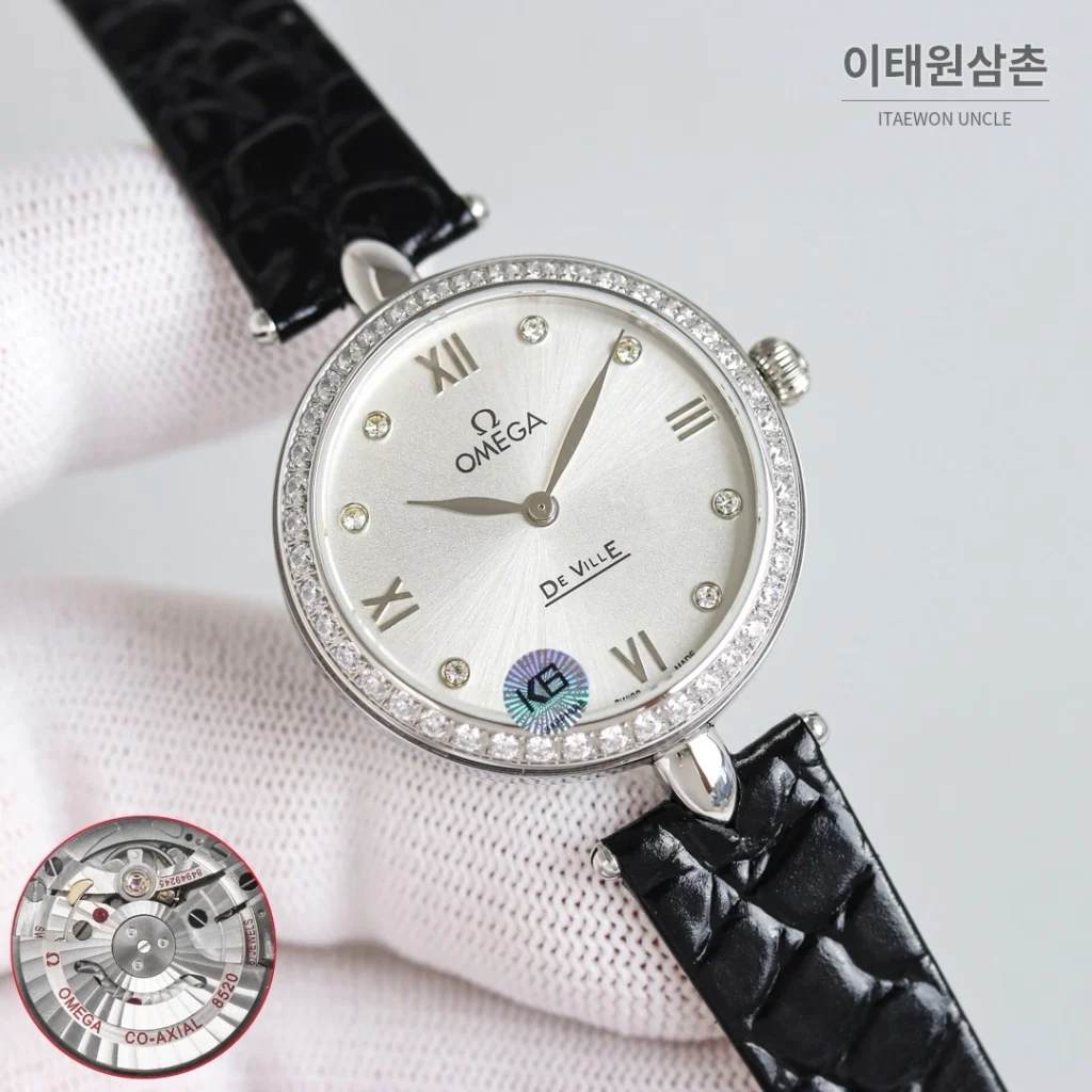 오메가 드빌 프레스티지 듀드롭 로즈골드 마더오브펄 다이아몬드 시계 32mm (2)