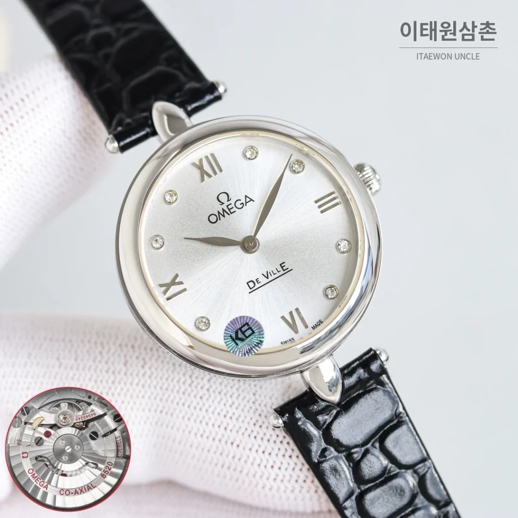 오메가 드빌 프레스티지 듀드롭 로즈골드 마더오브펄 다이아몬드 시계 32mm (3)
