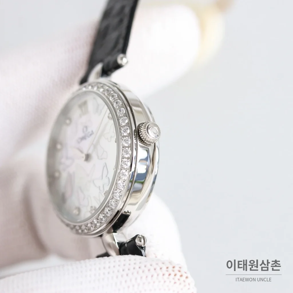 오메가 드빌 프레스티지 듀드롭 로즈골드 마더오브펄 다이아몬드 시계 32mm (2)