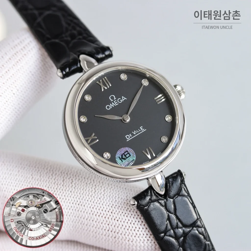 오메가 드빌 프레스티지 듀드롭 로즈골드 마더오브펄 다이아몬드 시계 32mm (3)