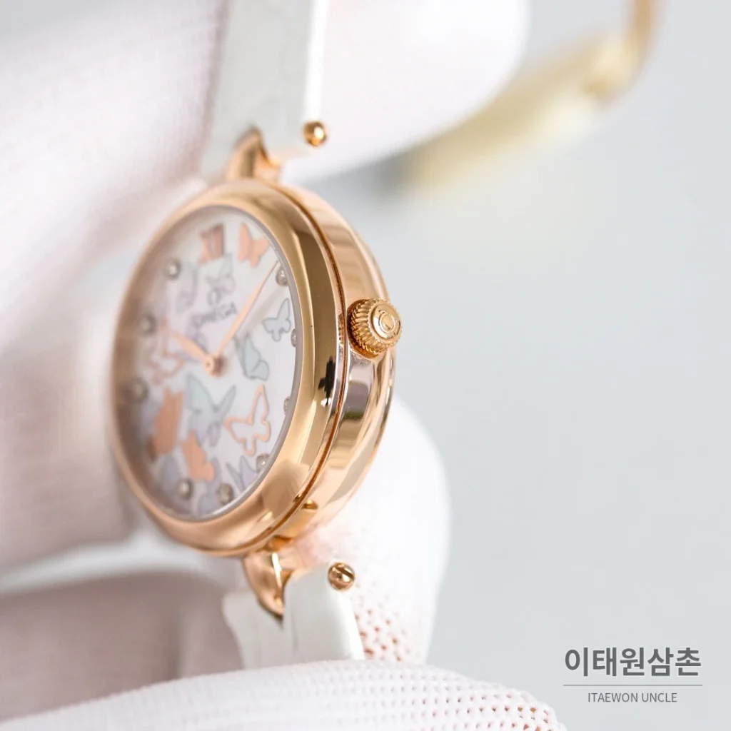 오메가 드빌 프레스티지 듀드롭 로즈골드 마더오브펄 다이아몬드 시계 32mm