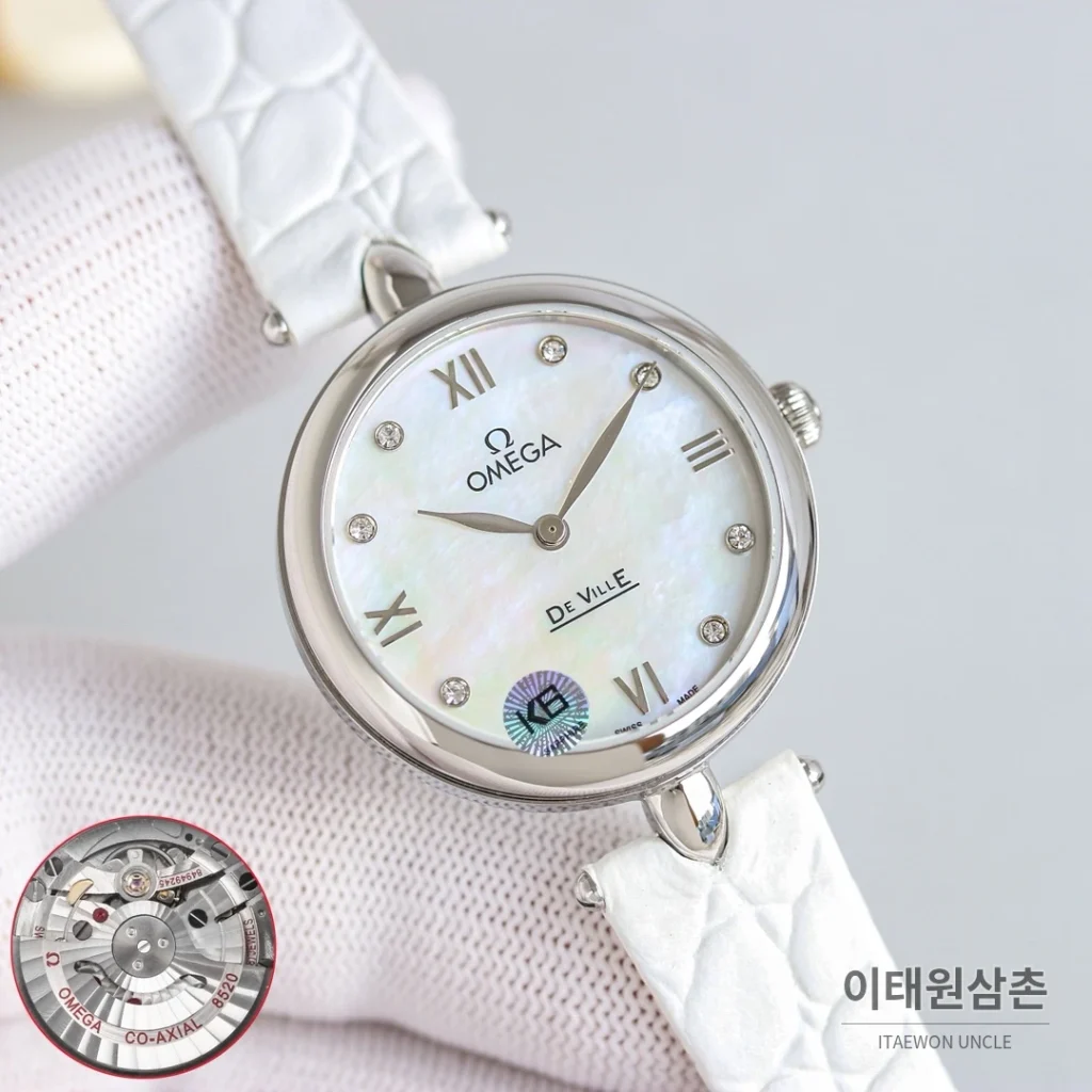 오메가 드빌 프레스티지 듀드롭 로즈골드 마더오브펄 다이아몬드 시계 32mm (3)