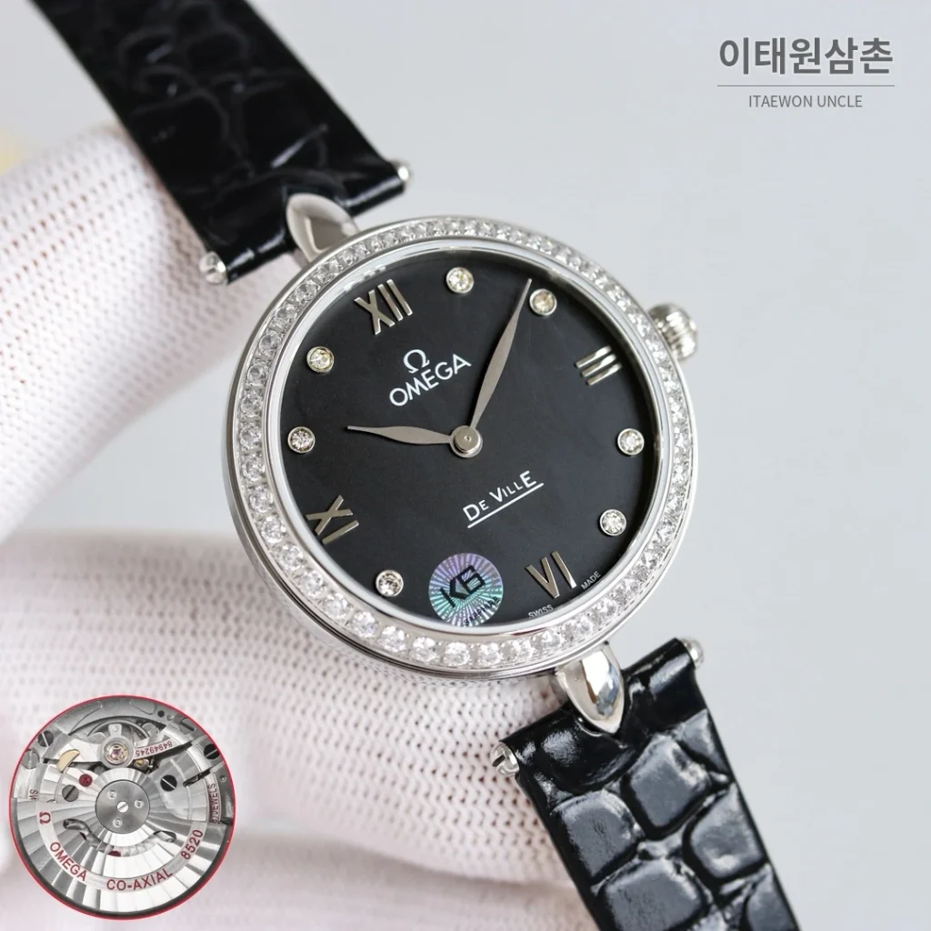 오메가 드빌 프레스티지 듀드롭 로즈골드 마더오브펄 다이아몬드 시계 32mm (2)