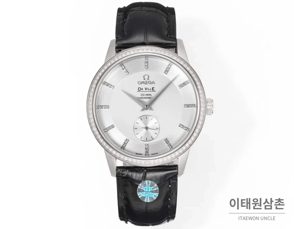 오메가 드빌 스틸 실버다이얼 오토매틱 가죽스트랩 드레스워치 39mm (2)