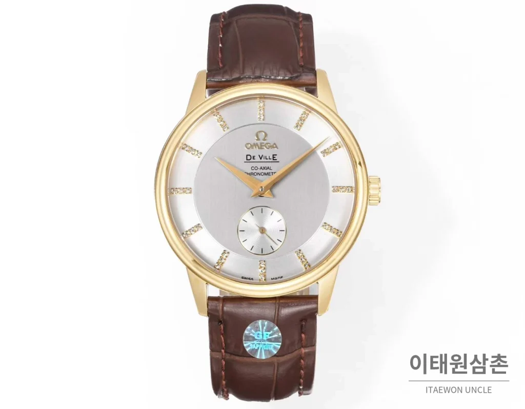오메가 드빌 스틸 실버다이얼 오토매틱 가죽스트랩 드레스워치 39mm