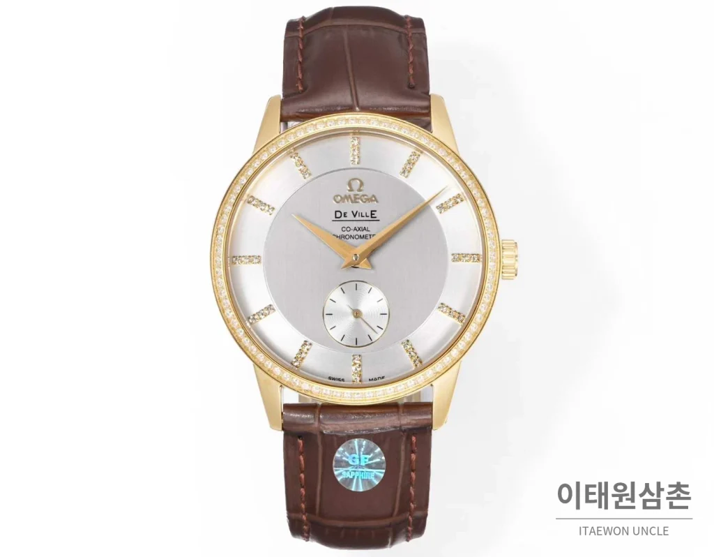 오메가 드빌 스틸 실버다이얼 오토매틱 가죽스트랩 드레스워치 39mm
