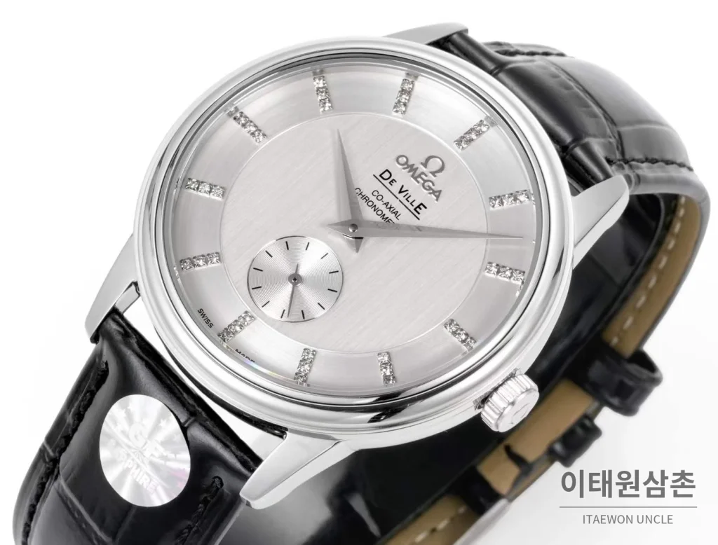 오메가 드빌 스틸 실버다이얼 오토매틱 가죽스트랩 드레스워치 39mm (2)