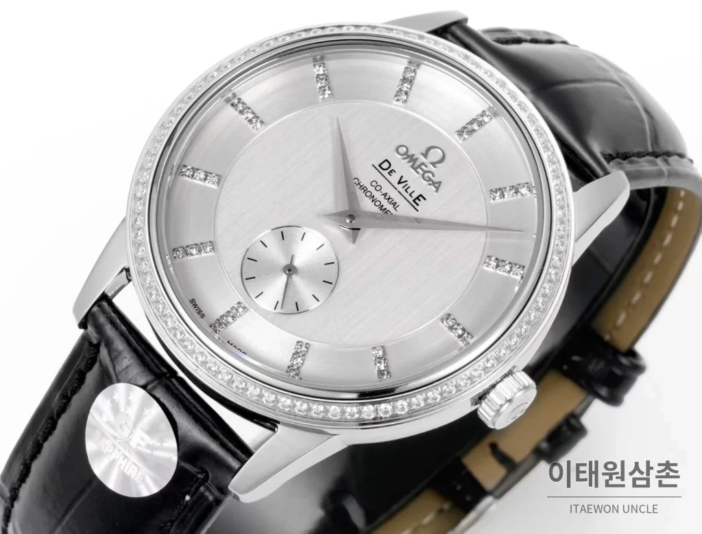 오메가 드빌 스틸 실버다이얼 오토매틱 가죽스트랩 드레스워치 39mm (2)