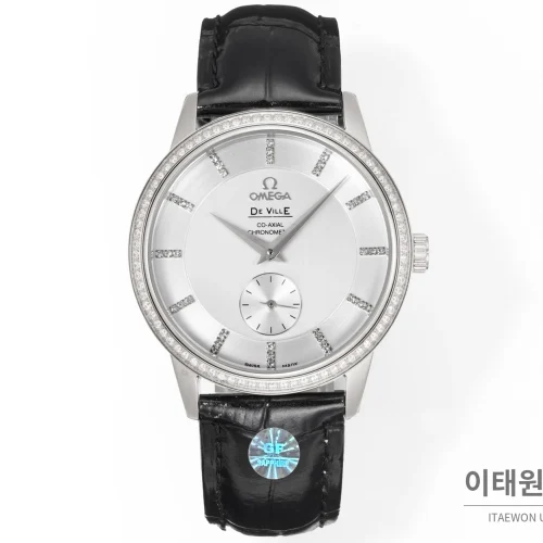 오메가 드빌 오토매틱 39mm 실버 다이얼 블랙 가죽 스트랩 실버 베젤