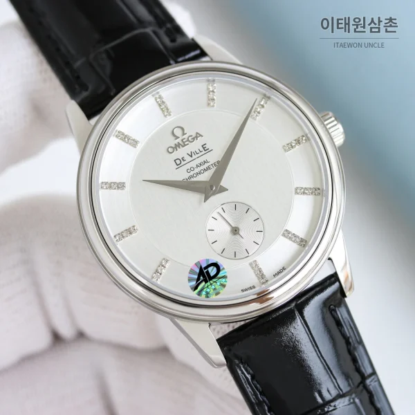 오메가 드빌 오토매틱 39mm 실버 다이얼 블랙 가죽 스트랩 (2)