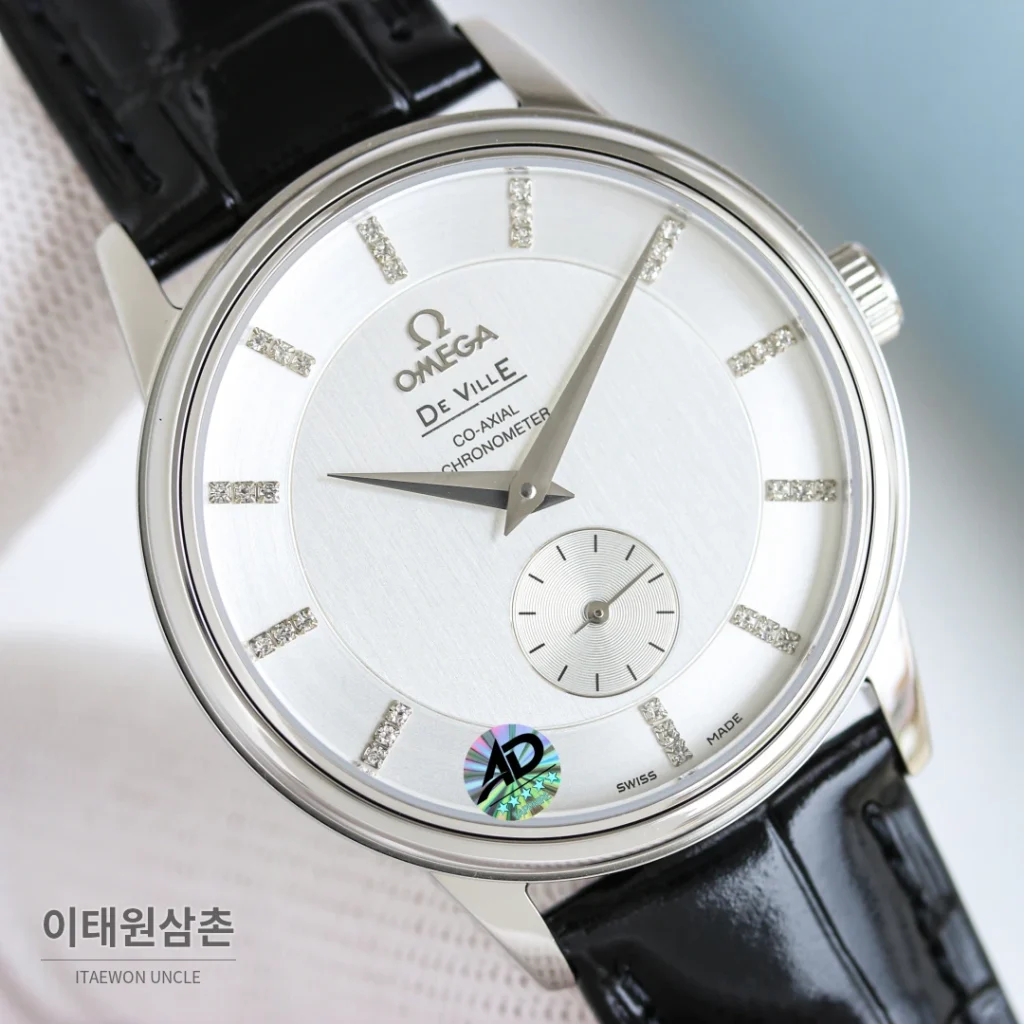 오메가 드빌 오토매틱 39mm 실버 다이얼 블랙 가죽 스트랩 (2)