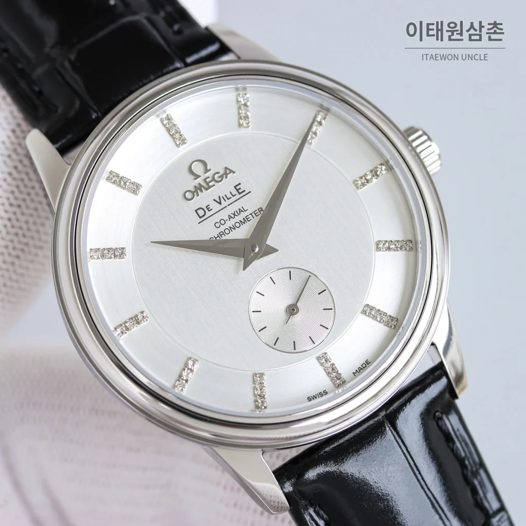 오메가 드빌 오토매틱 39mm 실버 다이얼 블랙 가죽 스트랩