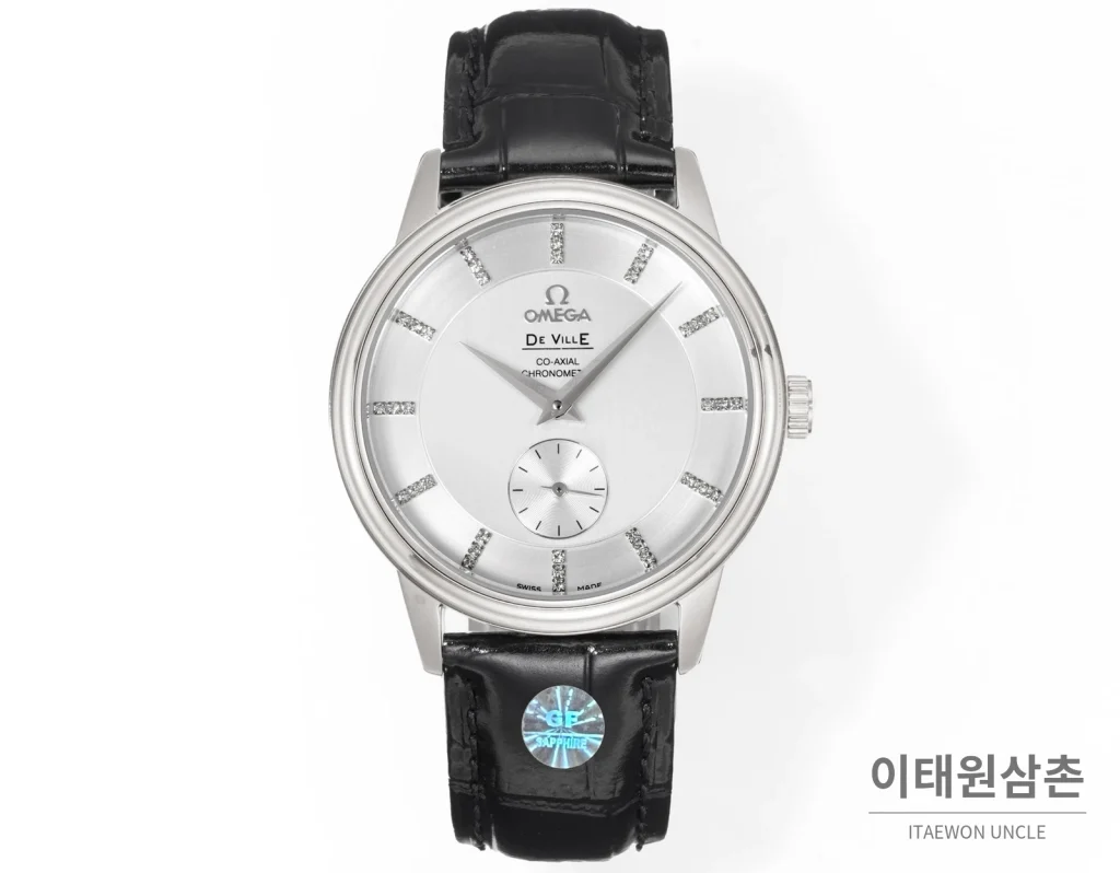 오메가 드빌 오토매틱 39mm 실버 다이얼 블랙 가죽 스트랩 실버 베젤