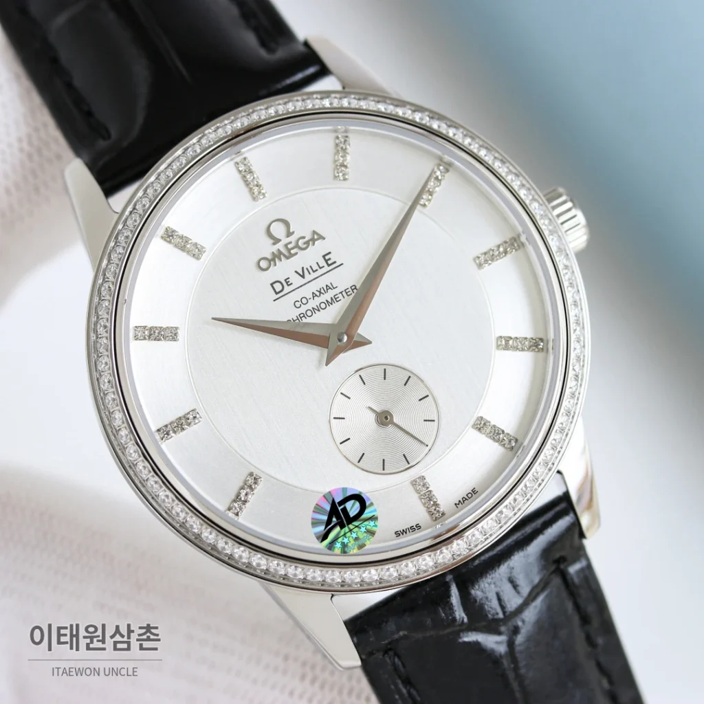 오메가 드빌 오토매틱 39mm 실버 다이얼 블랙 가죽 스트랩 (2)