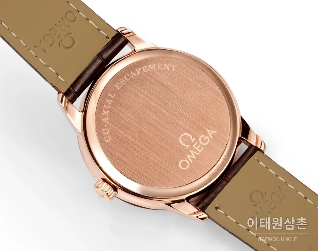 오메가 드빌 오토매틱 39mm 실버 다이얼 브라운 가죽 스트랩 로즈골드 베젤
