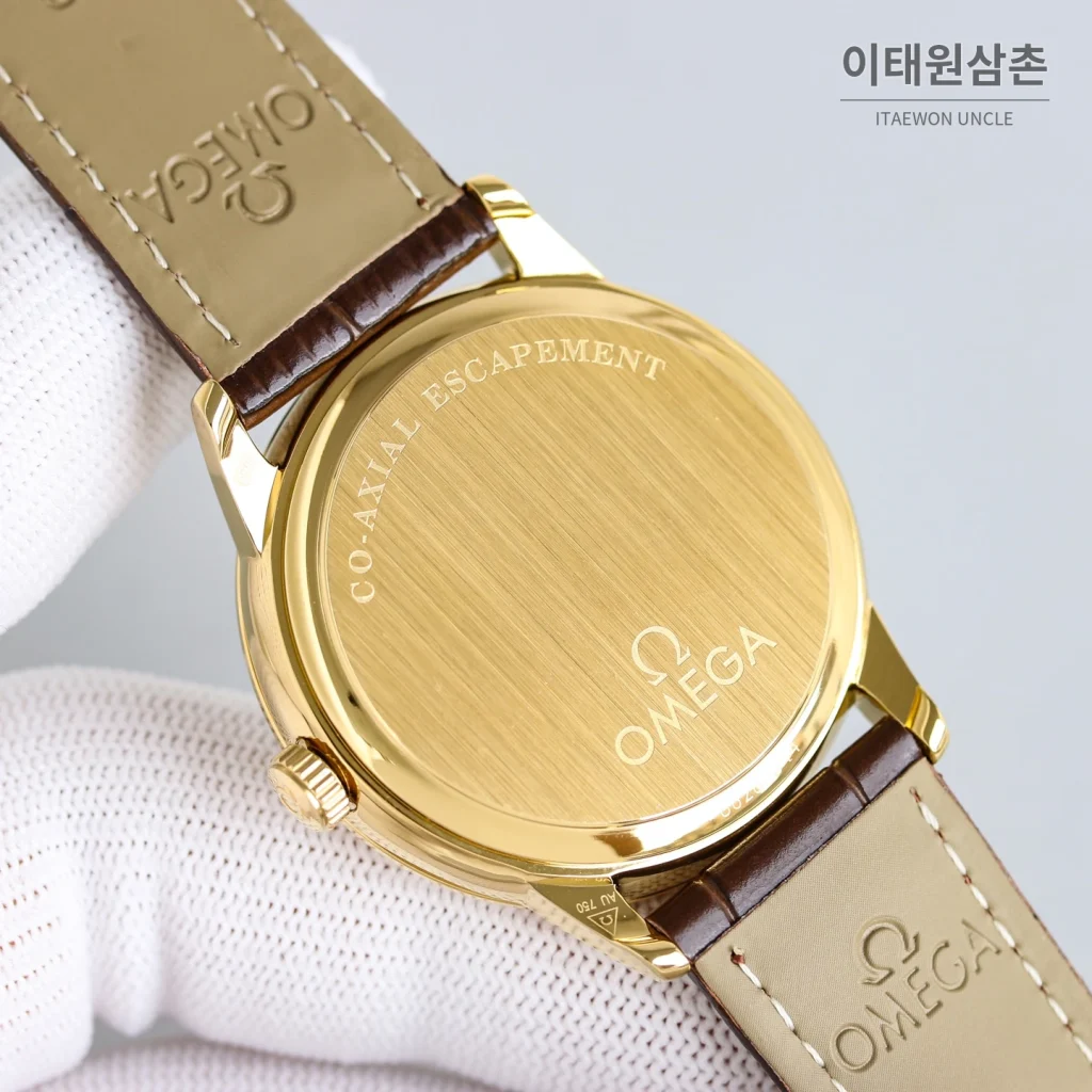 오메가 드빌 오토매틱 39mm 실버 다이얼 브라운 가죽 스트랩 골드 케이스