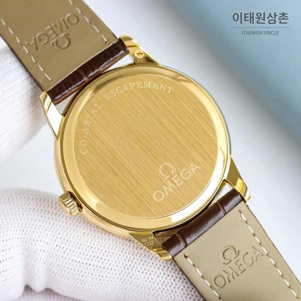 오메가 드빌 오토매틱 39mm 실버 다이얼 브라운 가죽 스트랩 골드 베젤 (2)