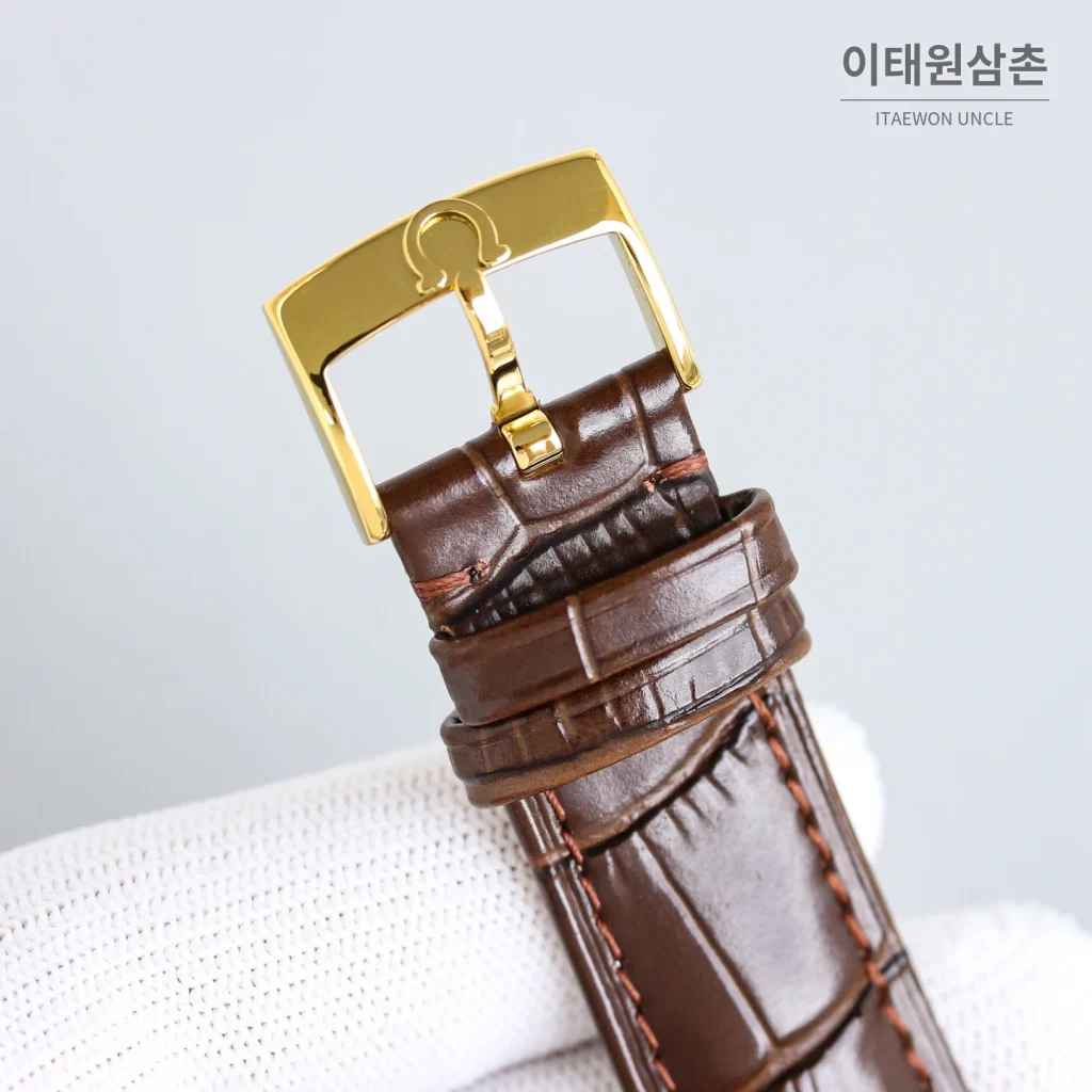 오메가 드빌 오토매틱 39mm 실버 다이얼 브라운 가죽 스트랩 골드 케이스