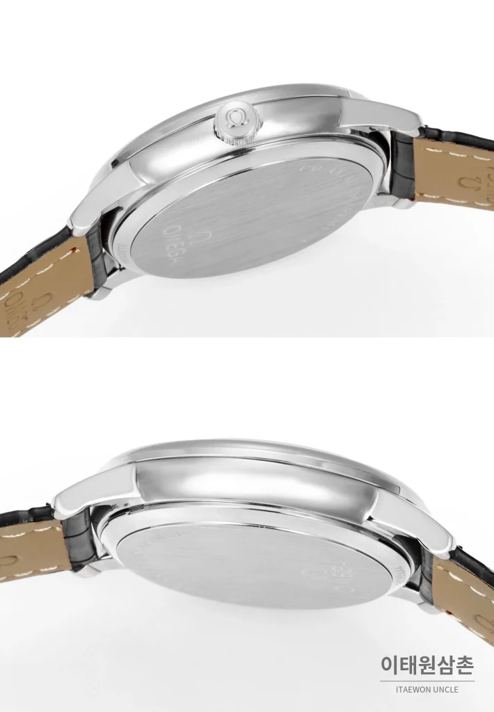 오메가 드빌 오토매틱 39mm 실버 다이얼 블랙 가죽 스트랩 실버 베젤
