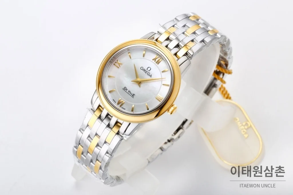 오메가 드빌 쿼츠 27.4mm 자개 다이얼 투톤 브레이슬릿 (2)