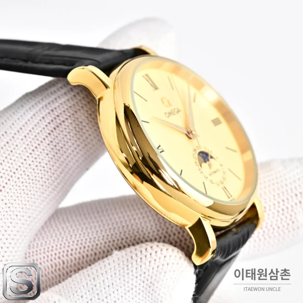 오메가 문페이즈 문앤스타 캘린더 가죽밴드 오토매틱 40mm R43 화이트 다이얼