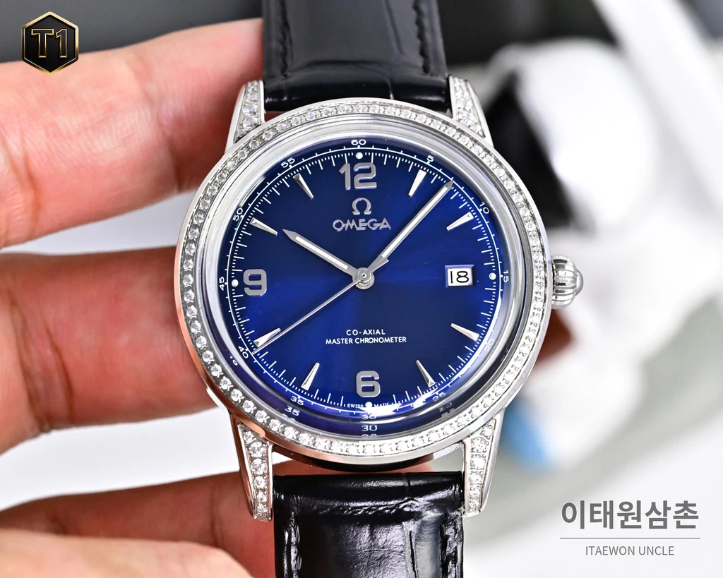 오메가 신형 3D 블루 라이트 글래스 오토매틱 실버베젤 화이트 워치 40mm