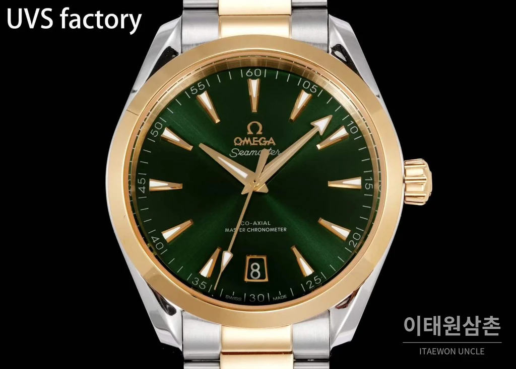 오메가 씨마스터 아쿠아 테라 150M 에나멜 그린다이얼 골드베젤 41mm 투톤 브레이슬릿