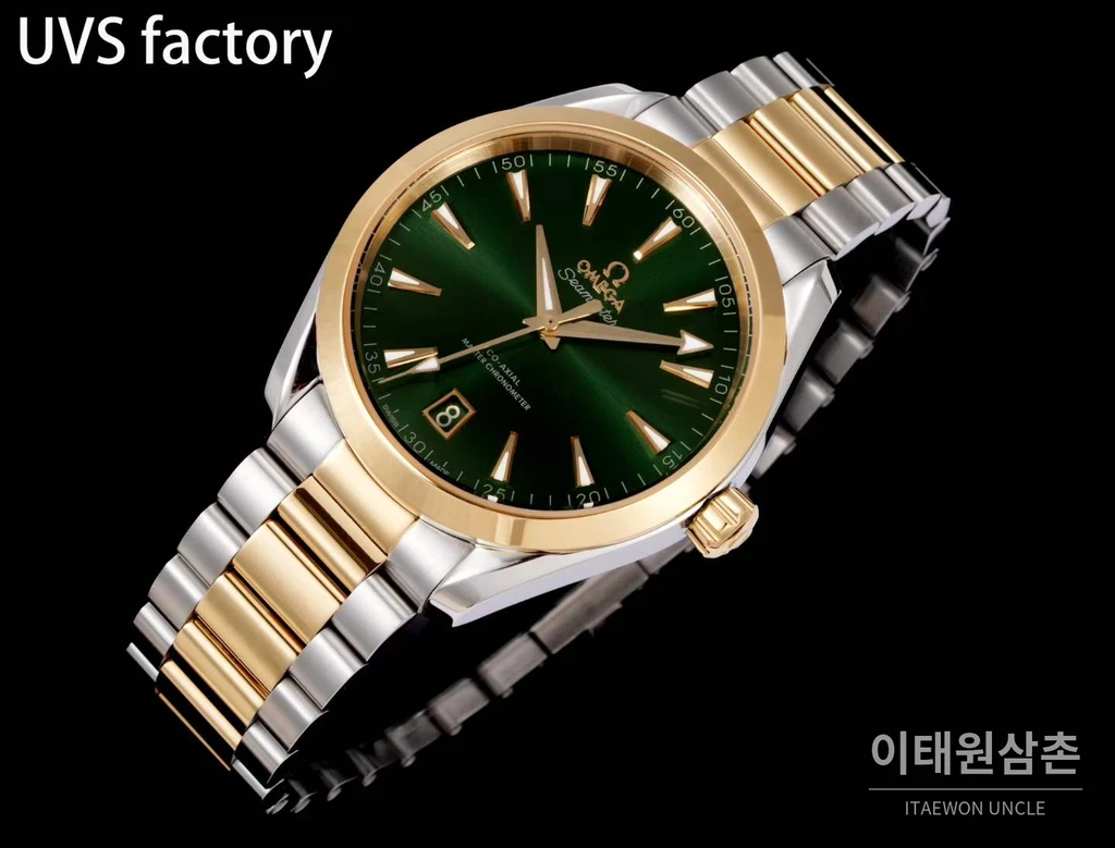 오메가 씨마스터 아쿠아 테라 150M 에나멜 그린다이얼 골드베젤 41mm 투톤 브레이슬릿