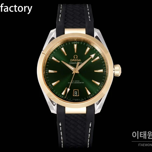 오메가 씨마스터 아쿠아 테라 150M 에나멜 그린다이얼 골드베젤 41mm 블랙 러버 스트랩 오메가 씨마스터 아쿠아 테라 150M 에나멜 그린다이얼 골드베젤 41mm 블랙 러버 스트랩