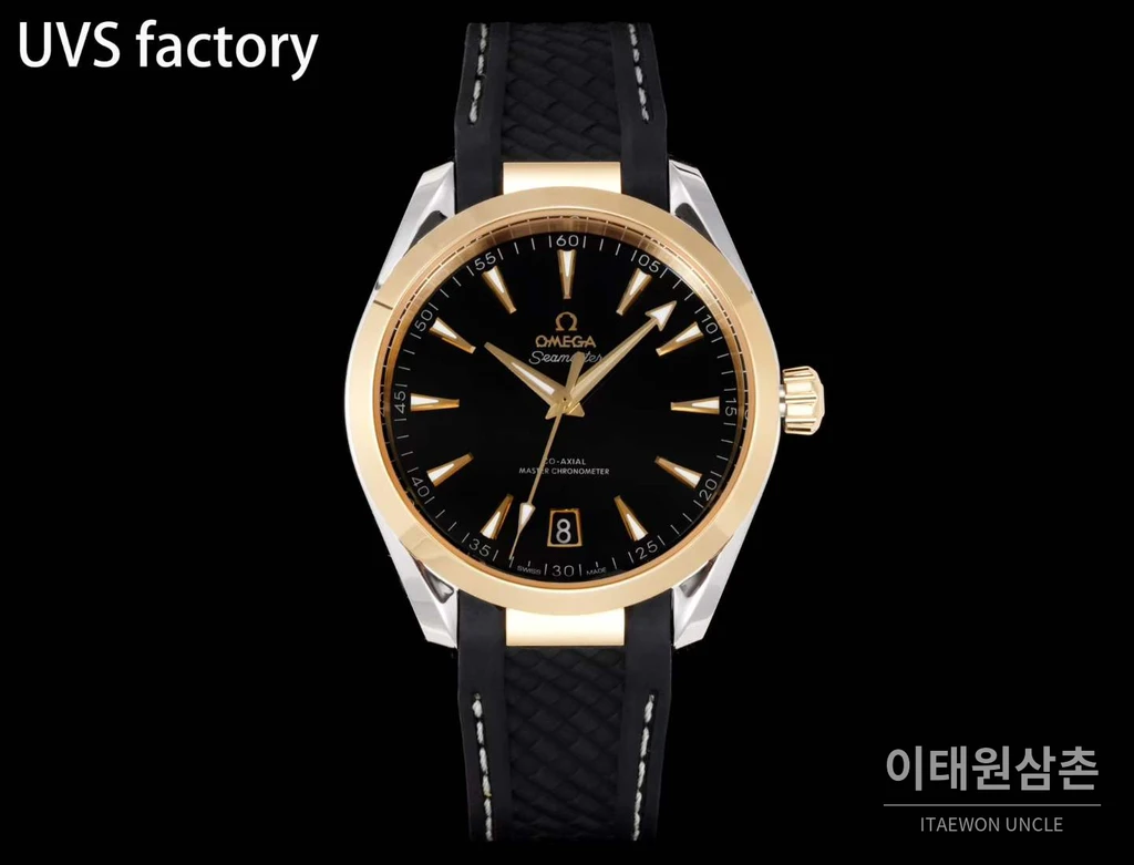 오메가 씨마스터 아쿠아 테라 150M 에나멜 그린다이얼 골드베젤 41mm 블랙 러버 스트랩