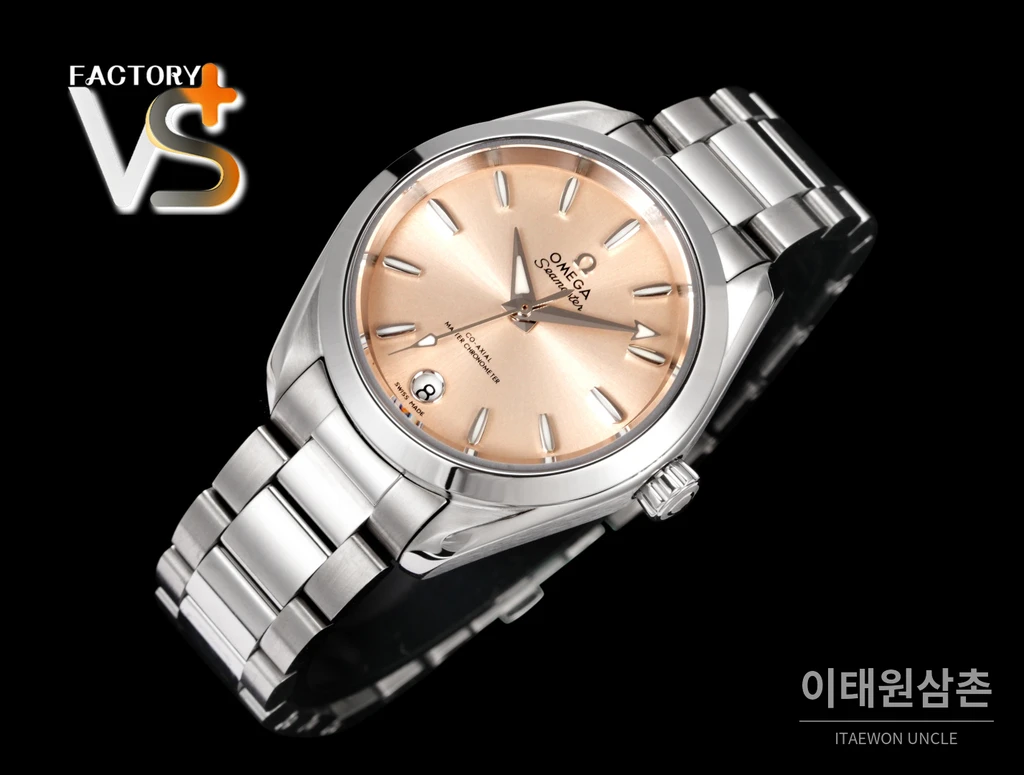 오메가 씨마스터 아쿠아테라 스틸 샴페인 핑크 다이얼 오토매틱 34mm
