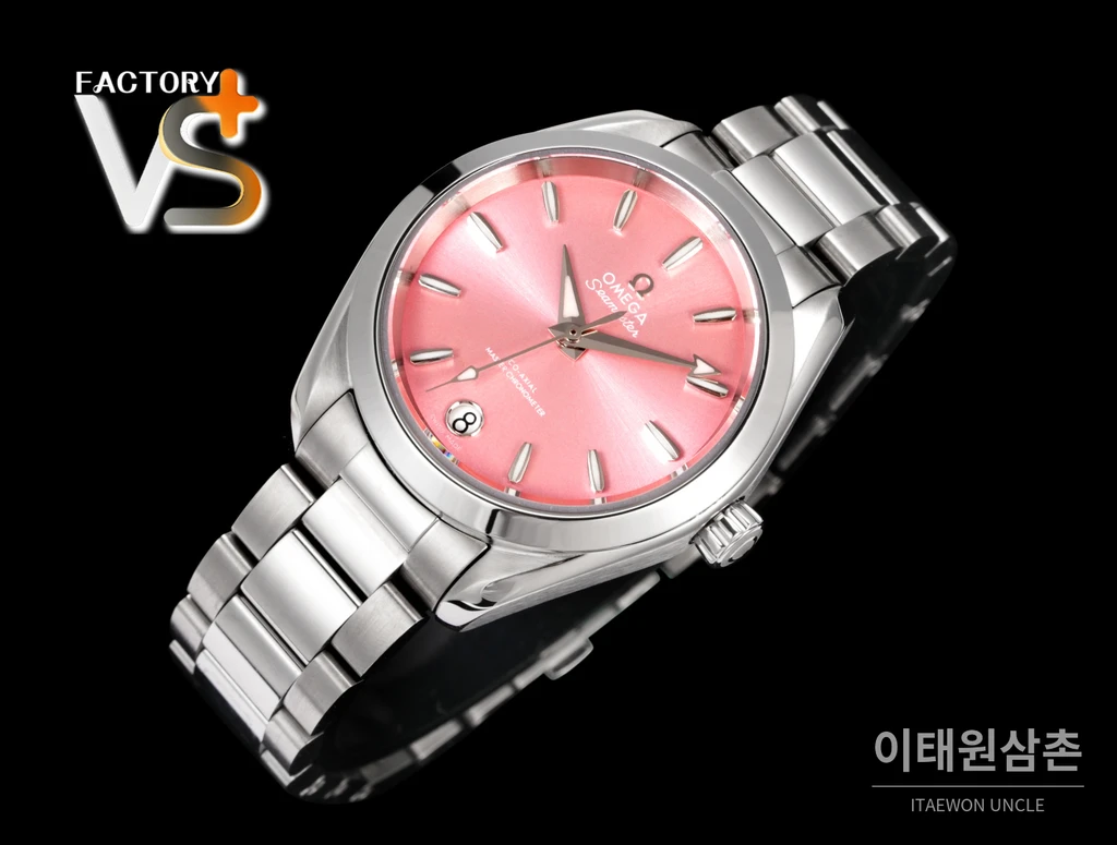 오메가 씨마스터 아쿠아테라 스틸 샴페인 핑크 다이얼 오토매틱 34mm