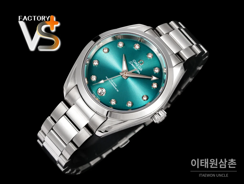 오메가 씨마스터 아쿠아테라 스틸 터콰이즈 블루 다이얼 오토매틱 34mm