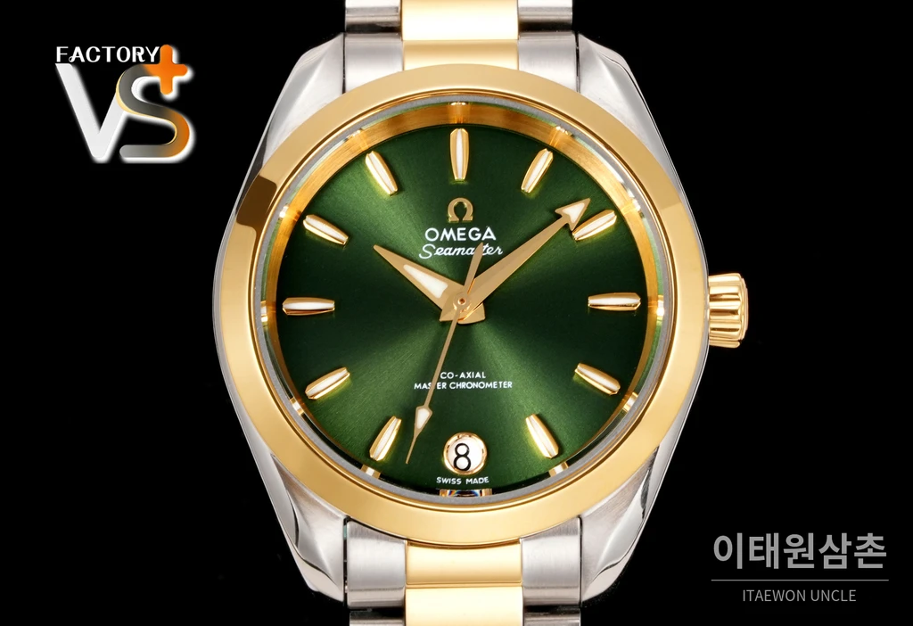 오메가 씨마스터 아쿠아테라 스틸 옐로우골드 콤비 딥 그린 다이얼 오토매틱 34mm