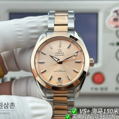 오메가 씨마스터 오토매틱 34mm 샴페인 다이얼 투톤 브레이슬릿 로즈골드 베젤 오메가 씨마스터 오토매틱 34mm 샴페인 다이얼 투톤 브레이슬릿 로즈골드 베젤