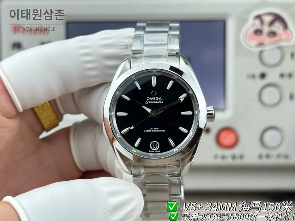 오메가 씨마스터 오토매틱 34mm 블랙 다이얼 스틸 브레이슬릿