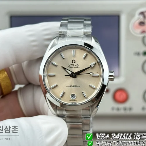 오메가 씨마스터 오토매틱 34mm 샴페인 다이얼 스틸 브레이슬릿 오메가 씨마스터 오토매틱 34mm 샴페인 다이얼 스틸 브레이슬릿