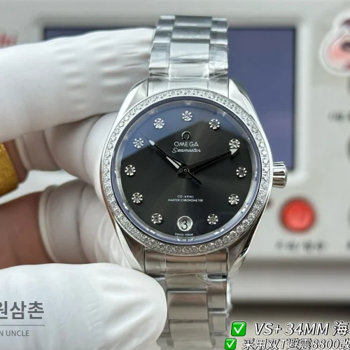 오메가 씨마스터 오토매틱 34mm 블랙 다이얼 스틸 브레이슬릿 실버 베젤 오메가 씨마스터 오토매틱 34mm 블랙 다이얼 스틸 브레이슬릿 실버 베젤