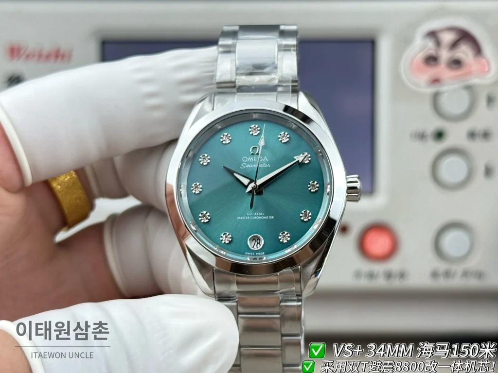 오메가 씨마스터 오토매틱 34mm 민트 다이얼 스틸 브레이슬릿 (2)