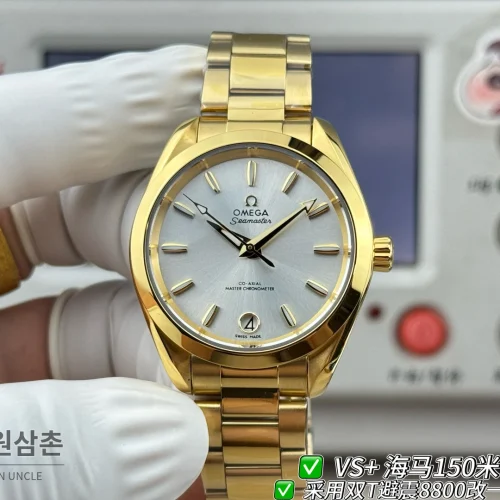 오메가 씨마스터 오토매틱 34mm 실버 다이얼 골드 브레이슬릿 골드 케이스 오메가 씨마스터 오토매틱 34mm 실버 다이얼 골드 브레이슬릿 골드 케이스