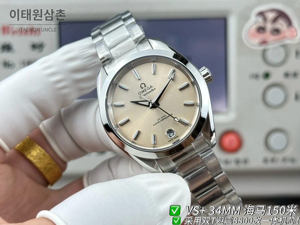 오메가 씨마스터 오토매틱 34mm 샴페인 다이얼 스틸 브레이슬릿