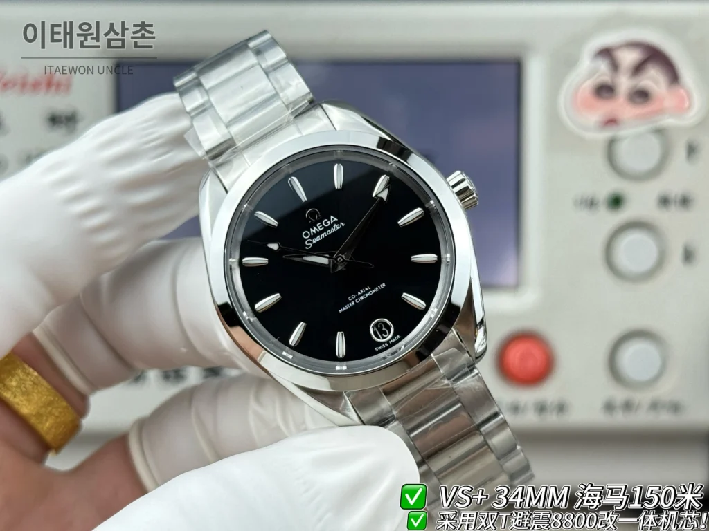 오메가 씨마스터 오토매틱 34mm 블랙 다이얼 스틸 브레이슬릿