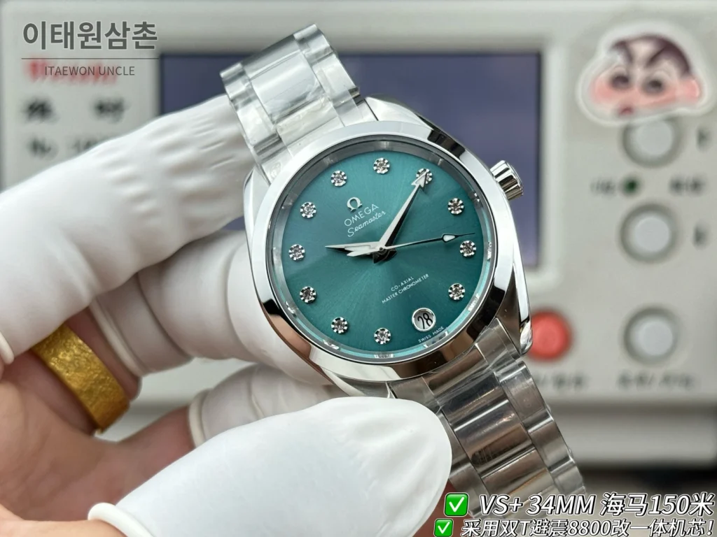 오메가 씨마스터 오토매틱 34mm 민트 다이얼 스틸 브레이슬릿 (2)