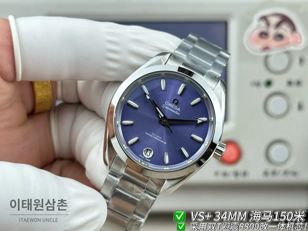 오메가 씨마스터 오토매틱 34mm 블루 다이얼 스틸 브레이슬릿