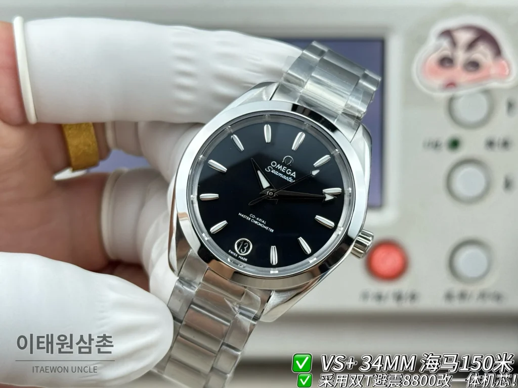 오메가 씨마스터 오토매틱 34mm 블랙 다이얼 스틸 브레이슬릿