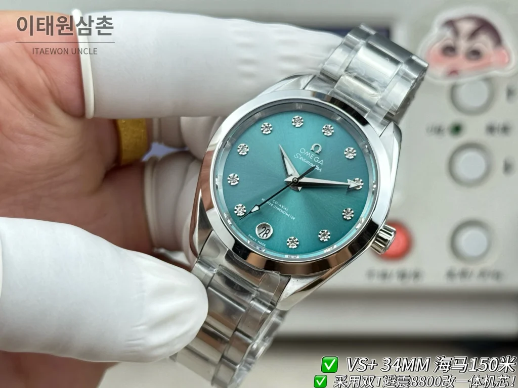 오메가 씨마스터 오토매틱 34mm 민트 다이얼 스틸 브레이슬릿 (2)