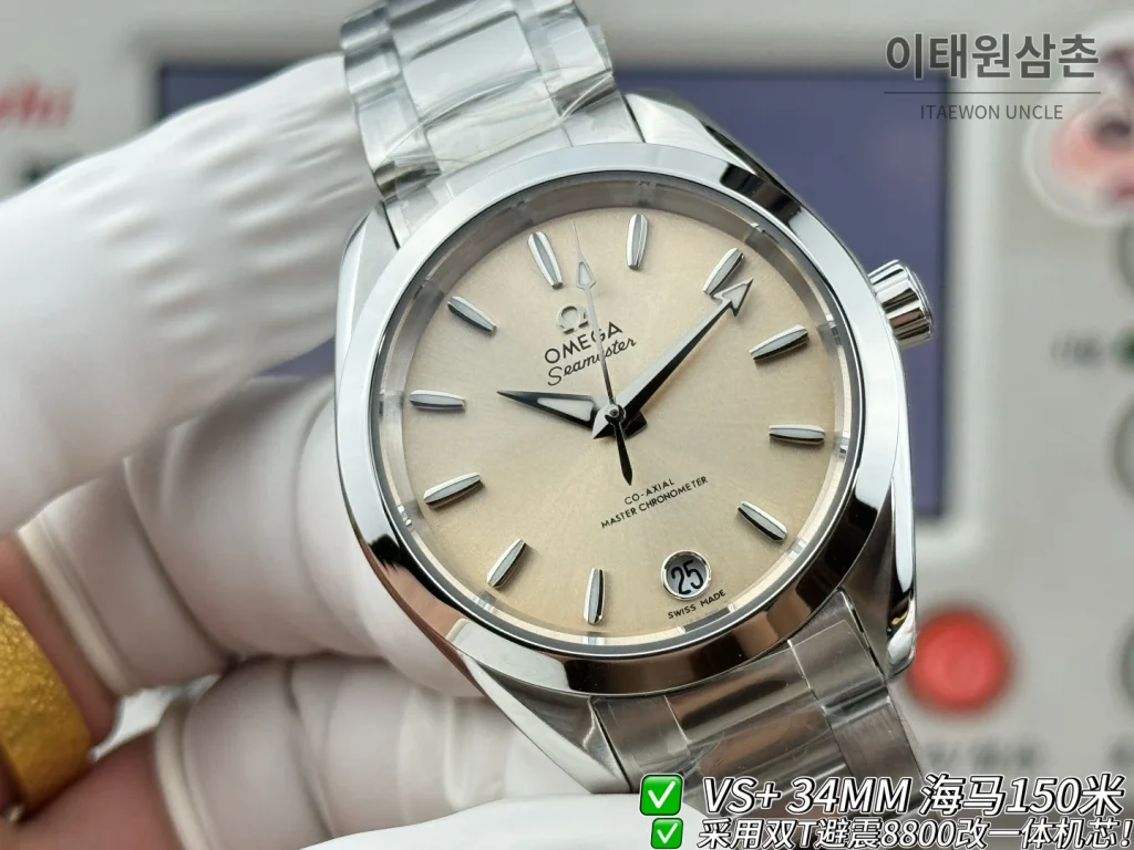 오메가 씨마스터 오토매틱 34mm 샴페인 다이얼 스틸 브레이슬릿