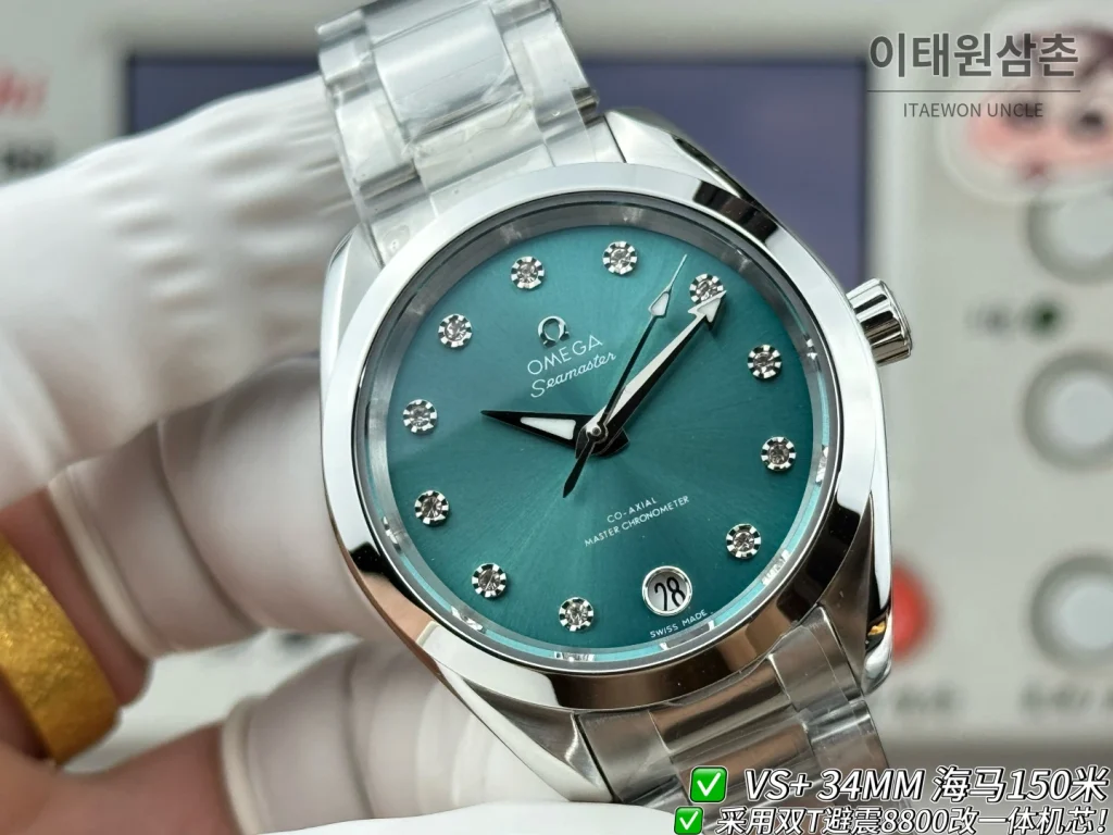 오메가 씨마스터 오토매틱 34mm 민트 다이얼 스틸 브레이슬릿 (2)