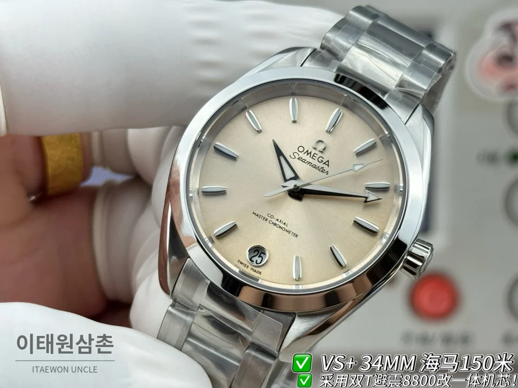 오메가 씨마스터 오토매틱 34mm 샴페인 다이얼 스틸 브레이슬릿