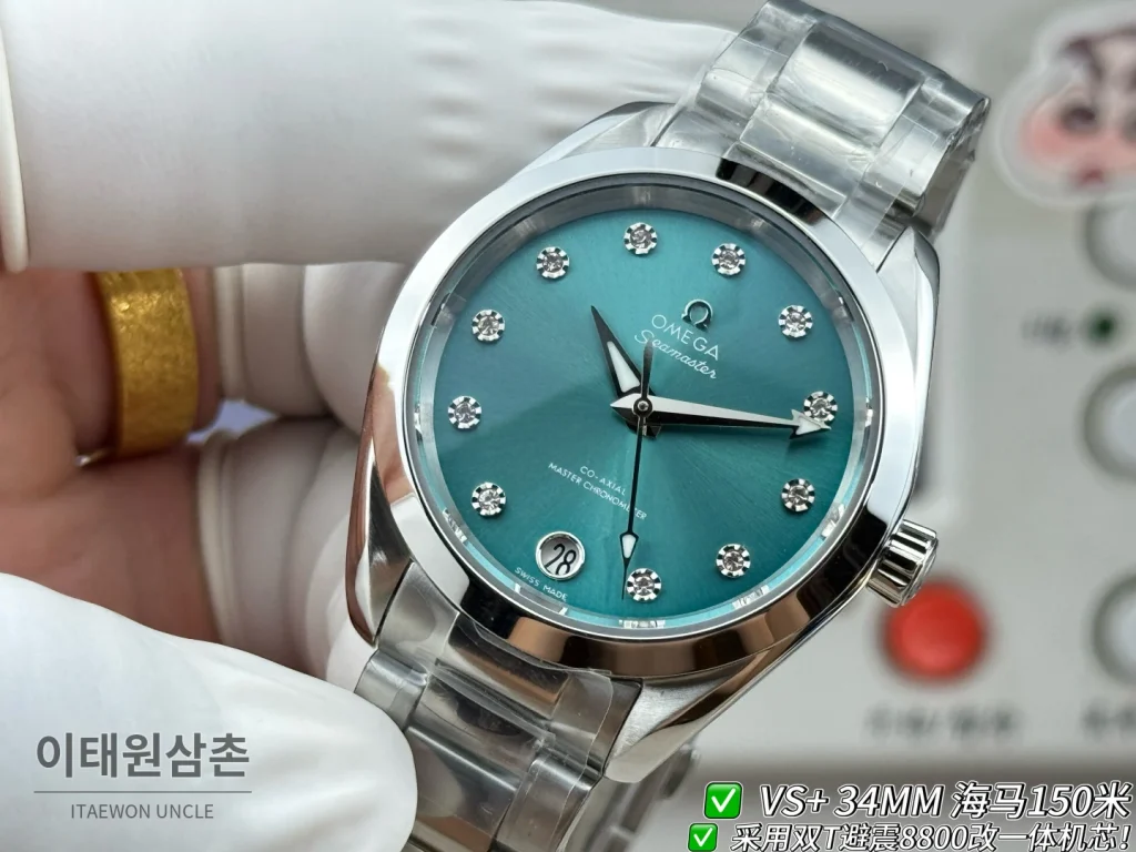 오메가 씨마스터 오토매틱 34mm 민트 다이얼 스틸 브레이슬릿 (2)